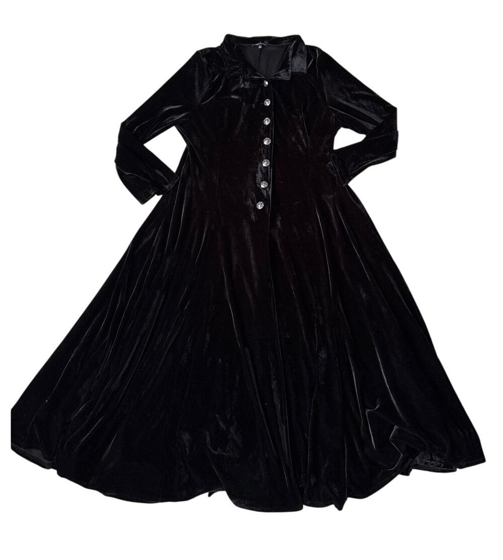 Pyramid Collection Black Velvet Gothic Coat Dress Witchy Large